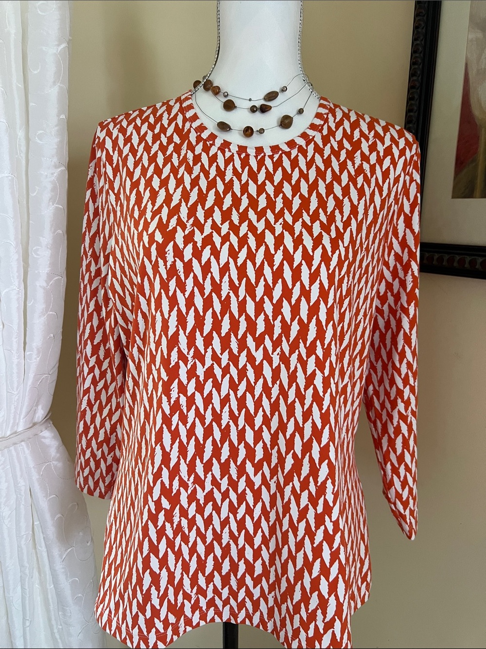 Women's Orange & White Long Sleeve Crewneck Top - Casual Chic